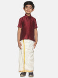 Sethukrishna Boys Maroon & White Solid Shirt and Dhoti Set | Grocsy