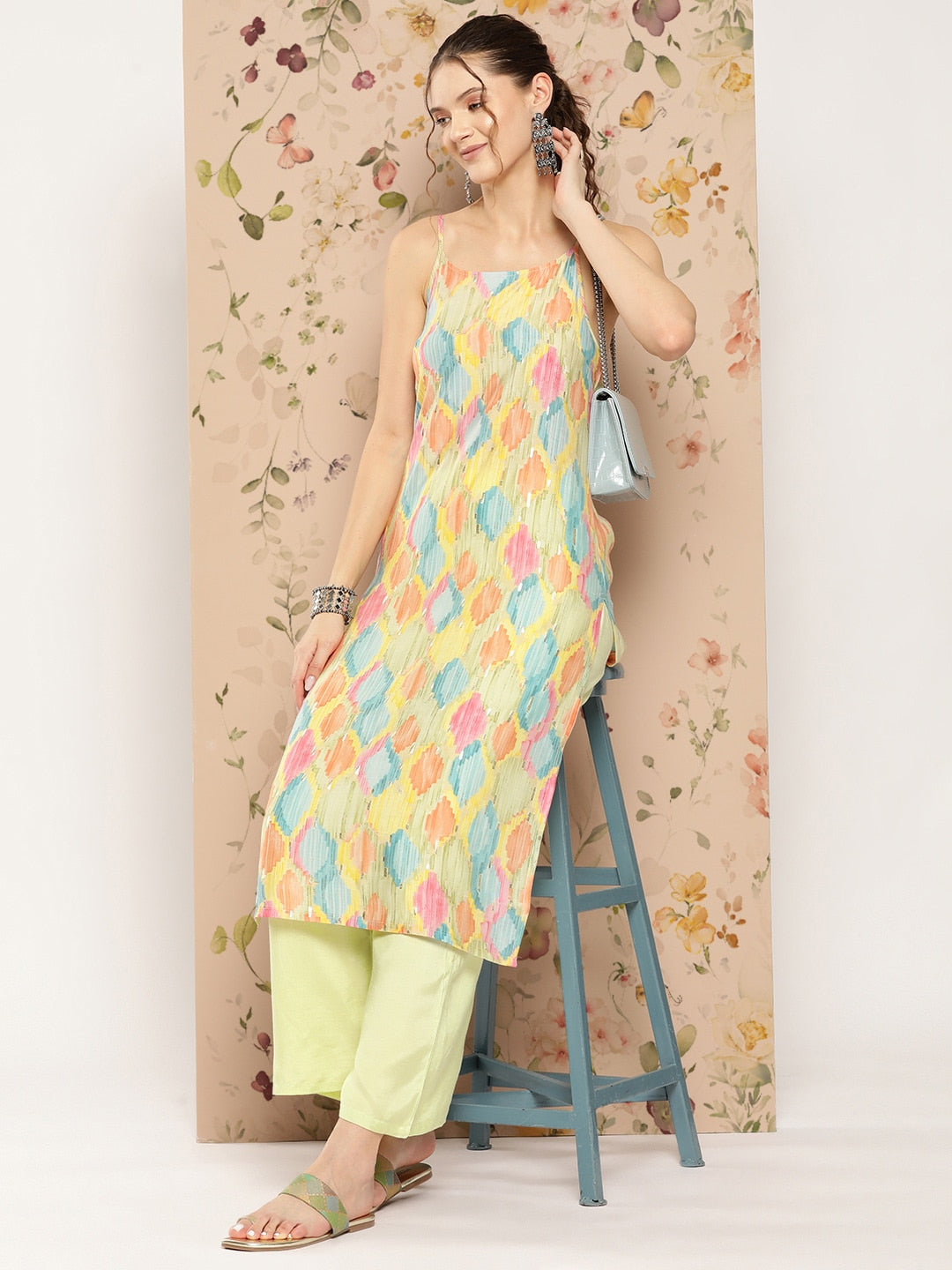 HERE&NOW Abstract Printed Straight Kurta with Solid Palazzos | Grocsy