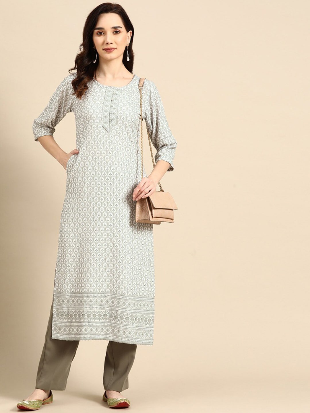Sangria Embroidered Sequin Straight Kurta | Grocsy