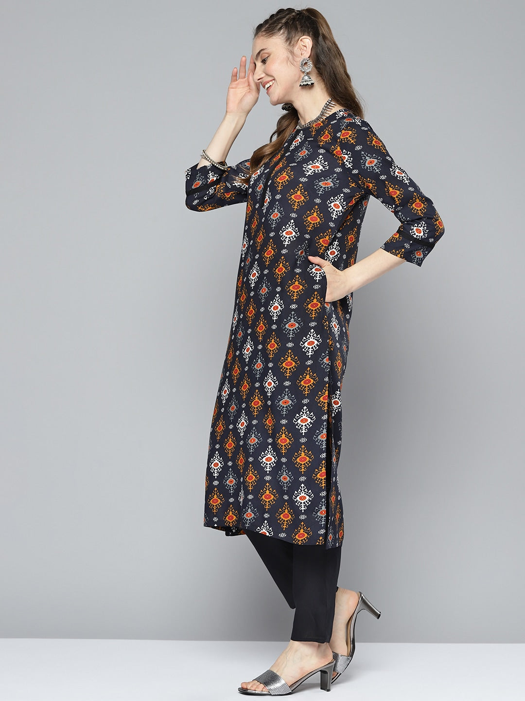 HERE&NOW Women Ethnic Motifs Printed Kurta with Trousers | Grocsy