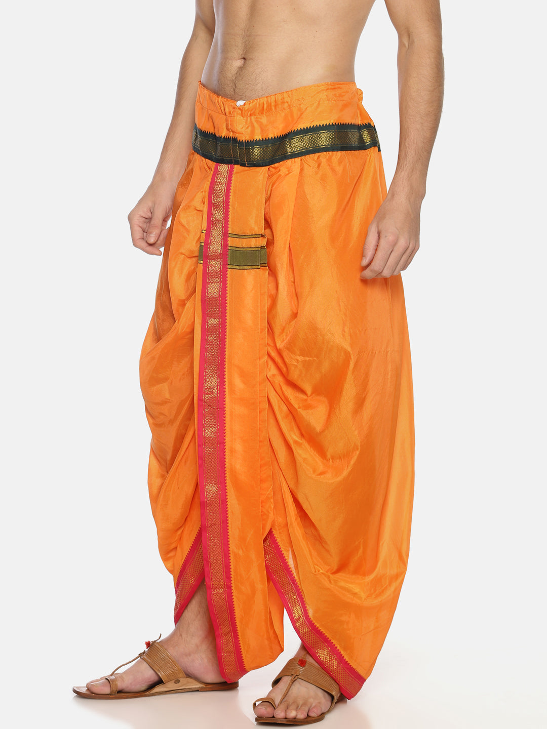 Sethukrishna Men Orange Solid Readymade Dhoti Pant | Grocsy