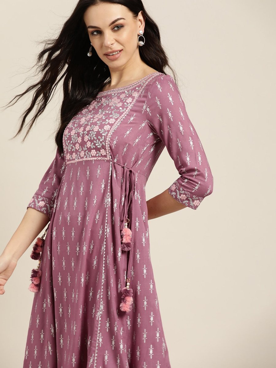All About You Purple & Silver Ethnic Motifs Gotta Patti Detail Kurta | Grocsy