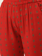 HERE&NOW Women Red Ethnic Motifs Printed Kurta with Trousers | Grocsy