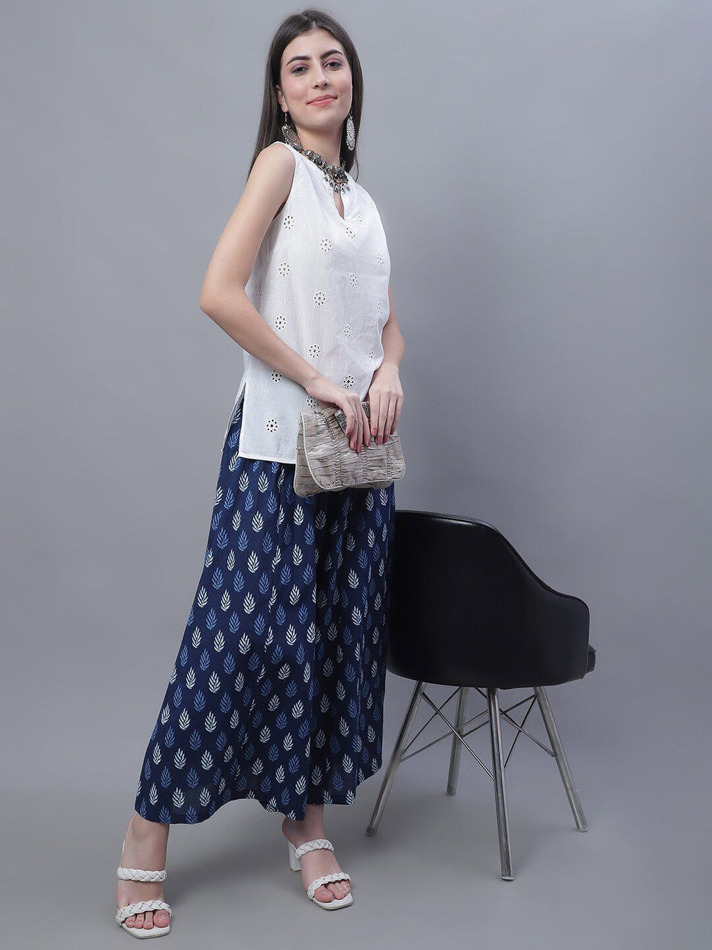 TAG 7 Women Mid-Rise Floral Printed Flared Ethnic Pure Cotton Palazzos | Grocsy