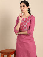 Sangria Women Geometric Embroidered Thread Work Kurta | Grocsy