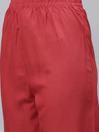 HERE&NOW Women Red Embroidered Straight Kurta with Trousers & With Dupatta | Grocsy