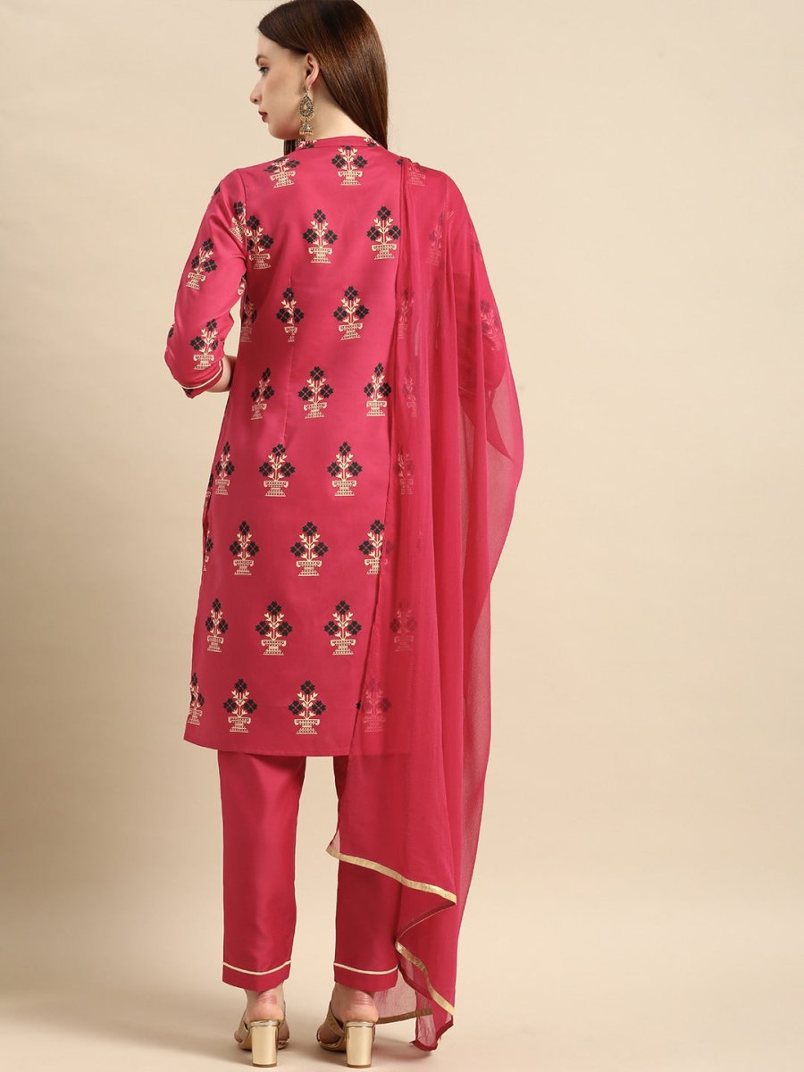 All About You Women Pink Ethnic Motifs Printed Kurta with Trousers & With Dupatta | Grocsy
