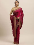 kasee Red & Gold-Toned Floral Embroidered Art Silk Saree | Grocsy
