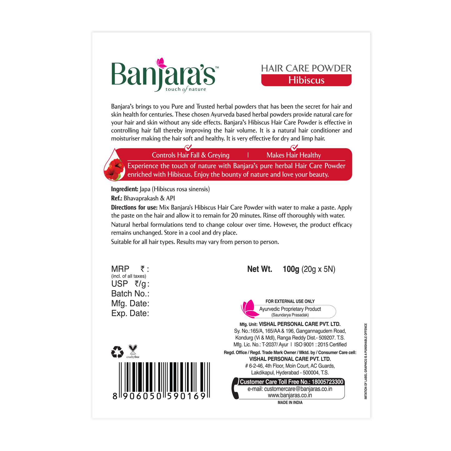 Banjara's Hibiscus Hair Care Powder | Grocsy