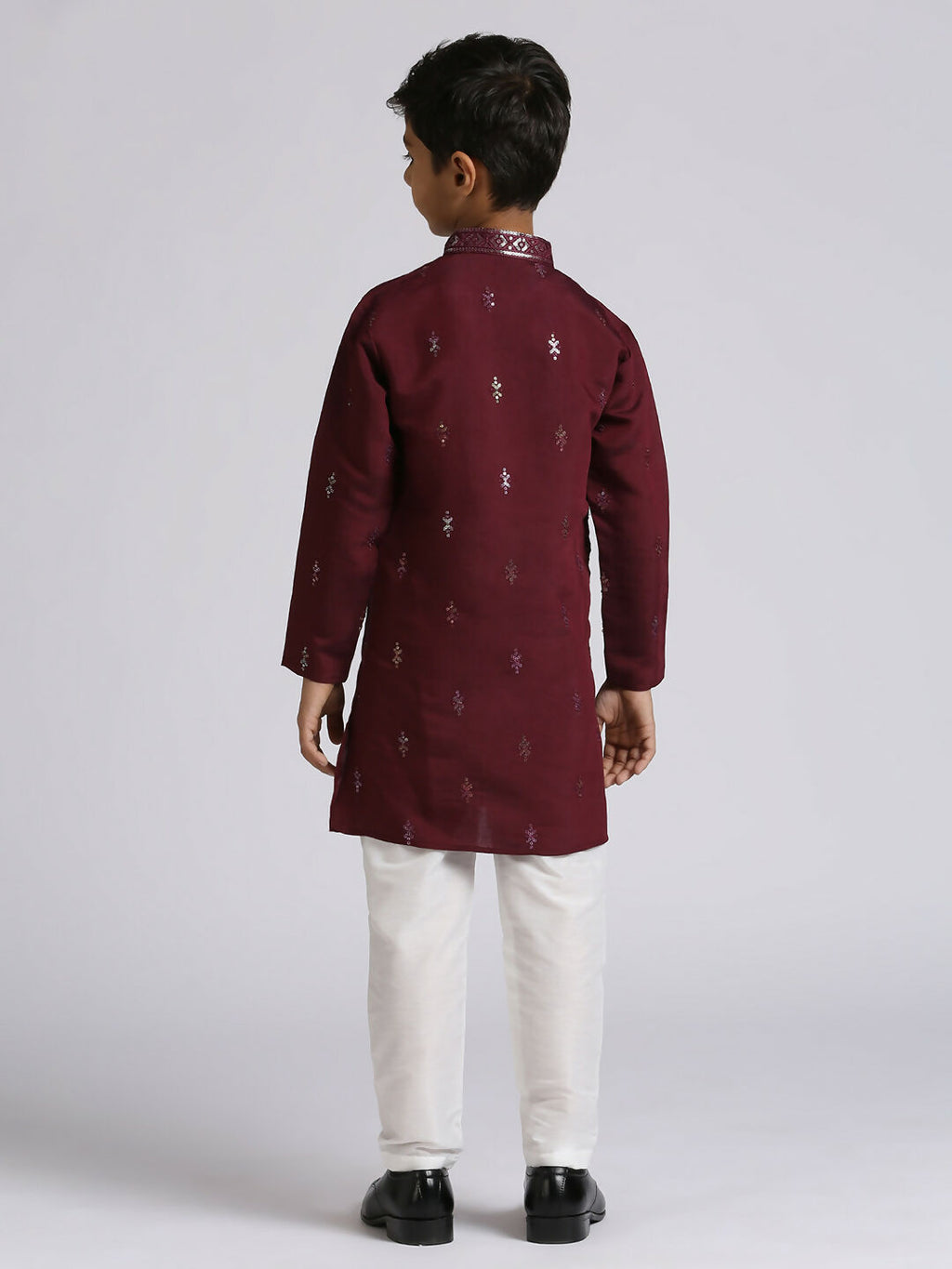 Joban Fashion Kids Island Traditional Ethnic Wear with Silk Sequence Embroidery Full Sleeves Kurta and Pyjama Set - Wine | Grocsy
