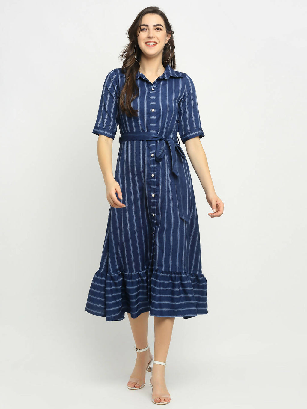 Rudra Bazaar Blue A-Line Striped Kurta | Grocsy