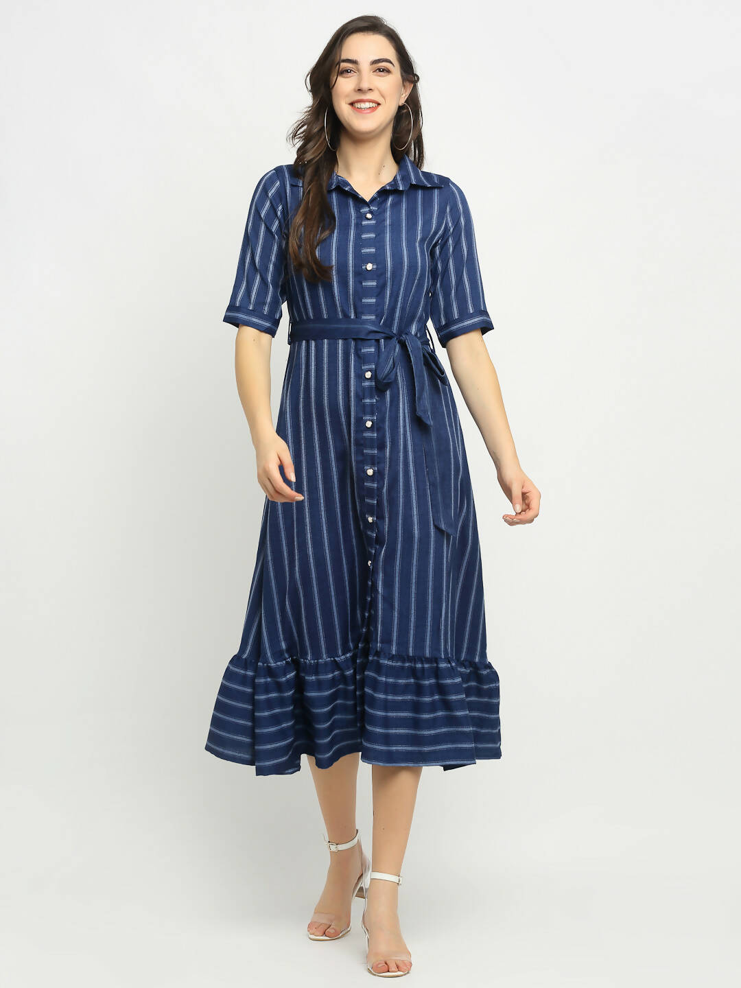 Rudra Bazaar Blue A-Line Striped Kurta | Grocsy