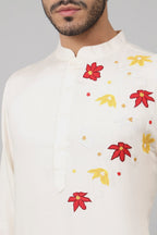 Cotton Kurta With Floral Embroidery Patch Embellishment by Hilo Design | Grocsy