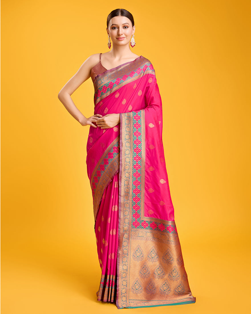 Monjolika Fashion Rani Pink Banarasi Rich Zari Woven Weave For Opulent Charm Silk Saree | Grocsy