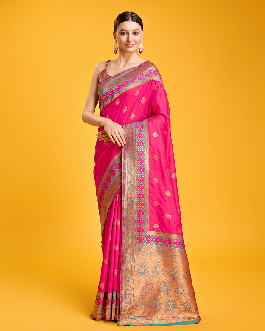 Monjolika Fashion Rani Pink Banarasi Rich Zari Woven Weave For Opulent Charm Silk Saree | Grocsy