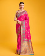 Monjolika Fashion Rani Pink Banarasi Rich Zari Woven Weave For Opulent Charm Silk Saree | Grocsy