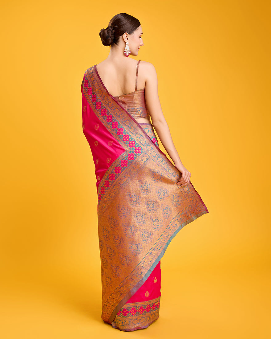 Monjolika Fashion Rani Pink Banarasi Rich Zari Woven Weave For Opulent Charm Silk Saree | Grocsy