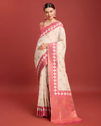 Monjolika Fashion Cream Color Banarasi Rich Zari Woven Weave For Opulent Charm Silk Saree | Grocsy