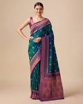 Monjolika Fashion Dark Teal Color Banarasi Rich Zari Woven Weave For Opulent Charm Silk Saree | Grocsy