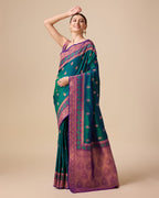 Monjolika Fashion Dark Teal Color Banarasi Rich Zari Woven Weave For Opulent Charm Silk Saree | Grocsy