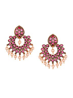Shoshaa Magenta Gold-Polished Contemporary Drop Earrings | Grocsy