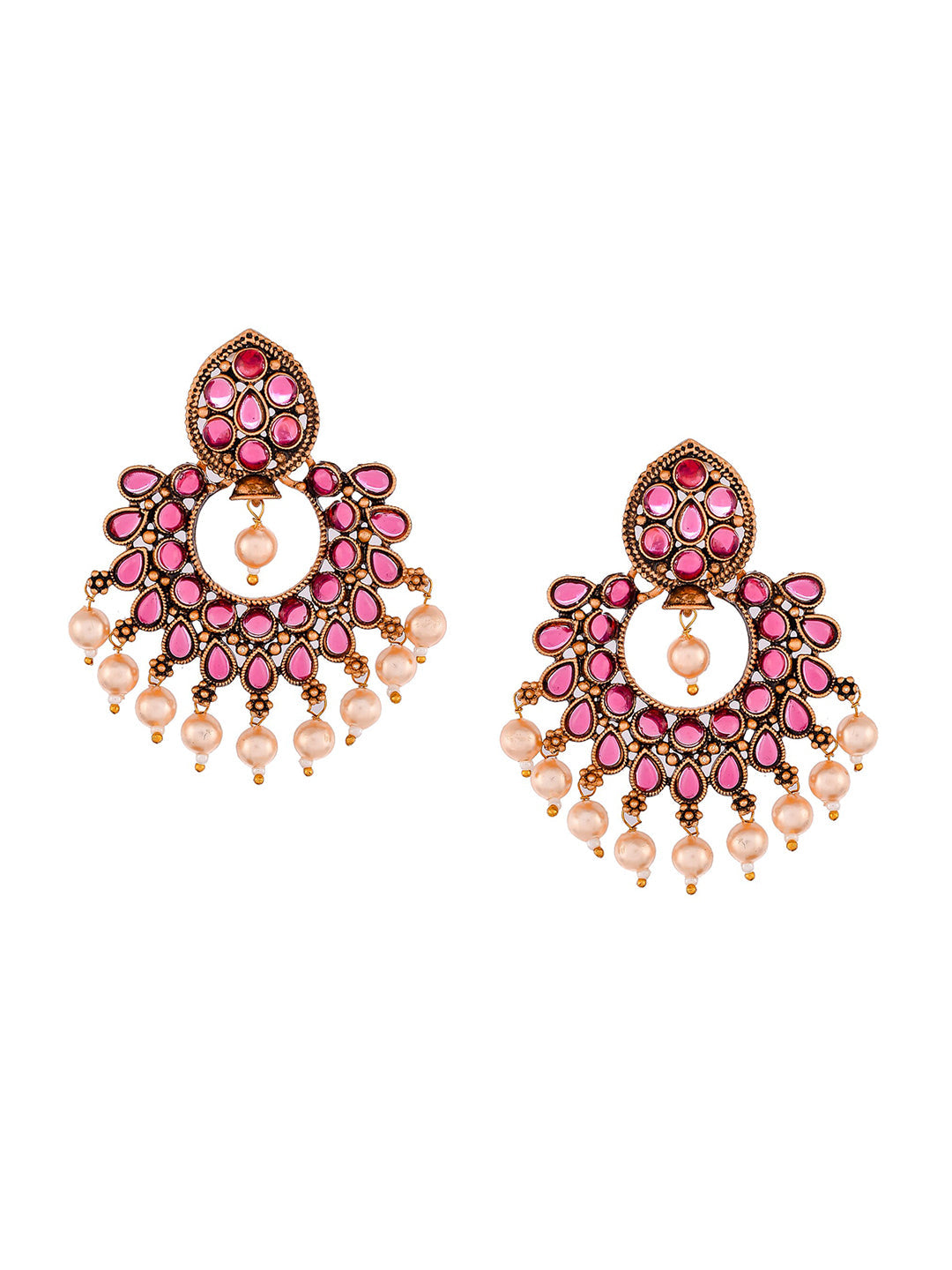 Shoshaa Magenta Gold-Polished Contemporary Drop Earrings | Grocsy