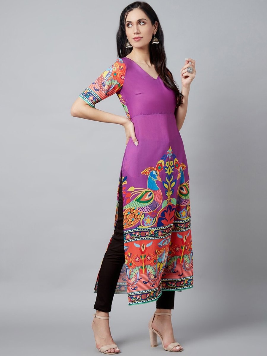 Aks Ethnic Motifs Printed V-Neck Kurta | Grocsy
