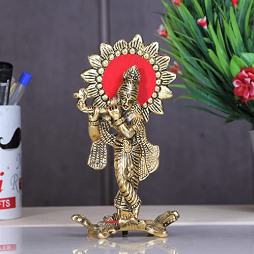 KridayKraft Lord Krishna Standing Playing Flute Gold for Pooja Room | Grocsy
