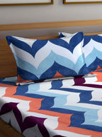 Arrabi Multicoloured Ethnic Motifs 300 TC Super King Bedsheet with 2 Pillow Covers | Grocsy