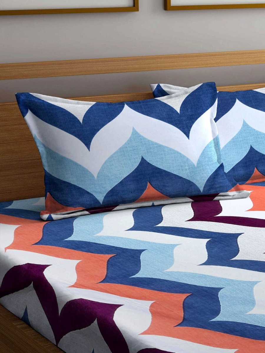 Arrabi Multicoloured Ethnic Motifs 300 TC Super King Bedsheet with 2 Pillow Covers | Grocsy