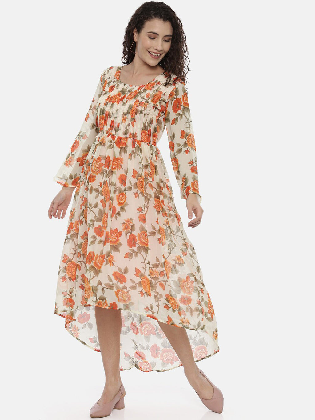 Souchii Women Cream-Coloured Printed A-Line Dress | Grocsy