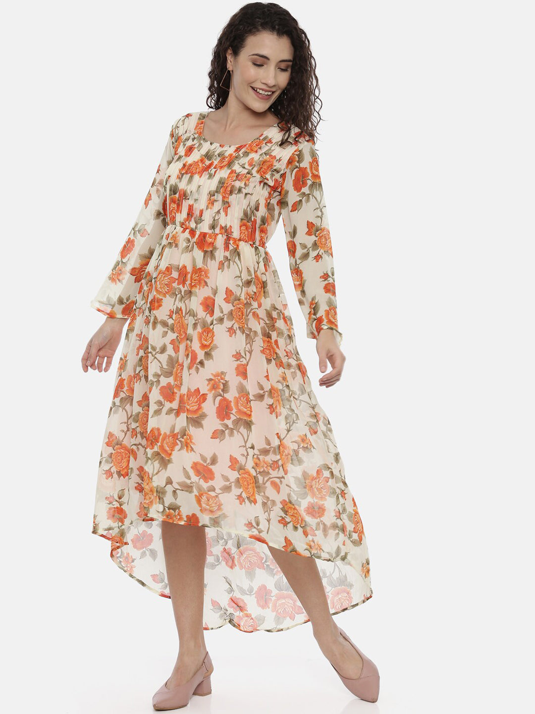 Souchii Women Cream-Coloured Printed A-Line Dress | Grocsy