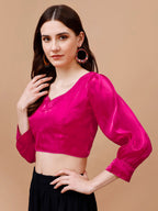 Tikhi Imli Pink Sweetheart Neck Puff Sleeves Saree Blouse | Grocsy