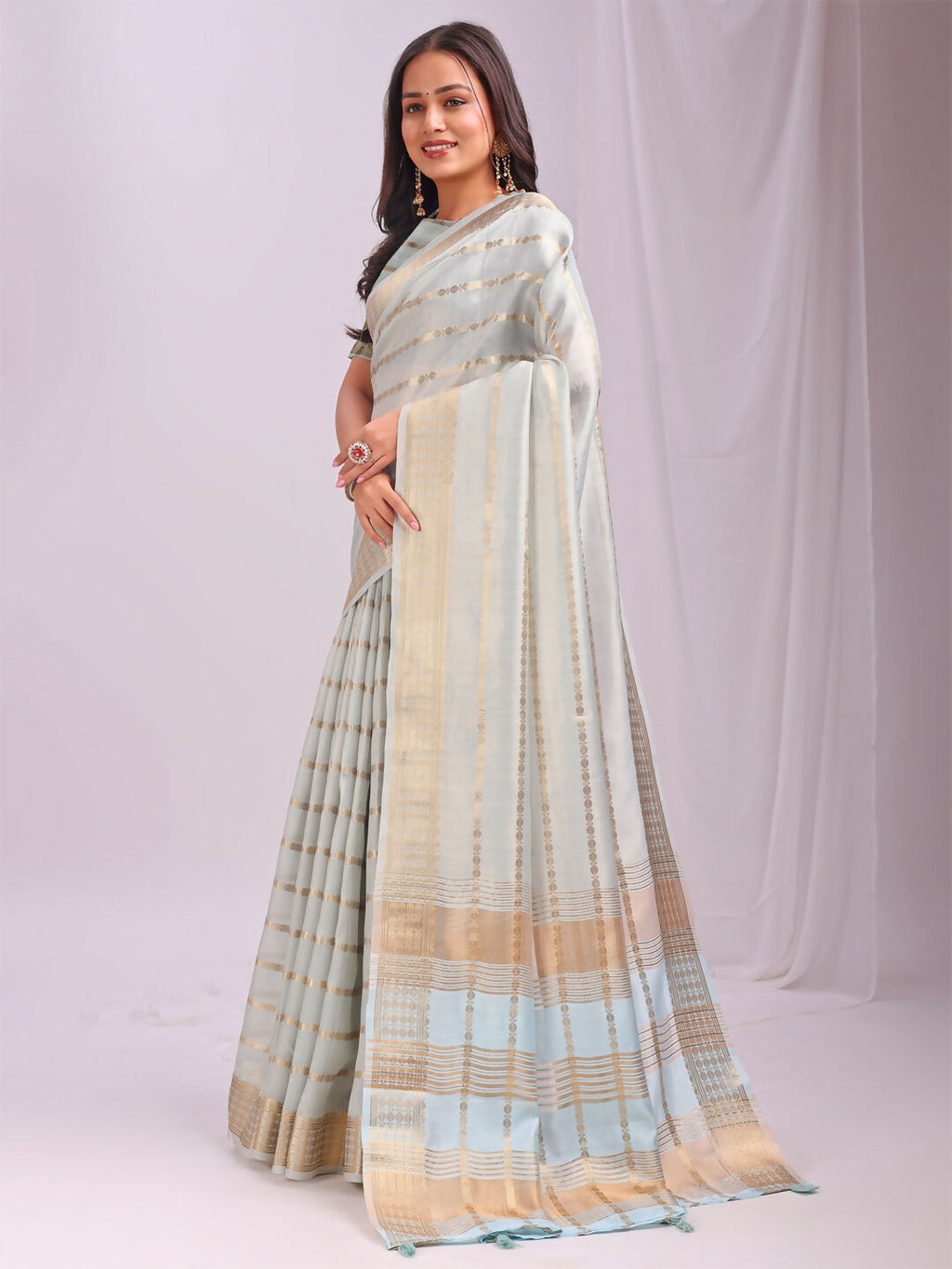 Shree Shyam Fashion Organza Sky Blue Saree | Grocsy