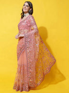 kasee Floral Embroidered Net Saree | Grocsy