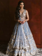 Jyoti Fashion Glamorous Grey Zari With Paper Mirror Embroidered Net Lehenga Choli with Dupatta | Grocsy