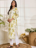 HOUSE OF KARI Floral Embroidered Chikankari Pure Cotton Kurta | Grocsy