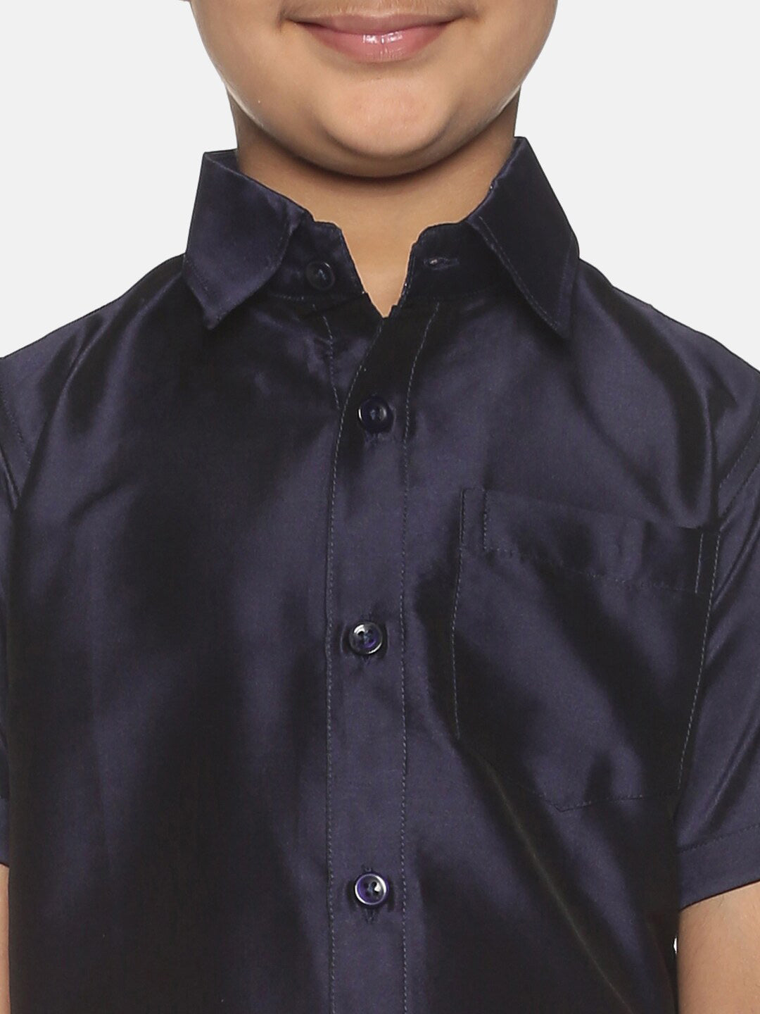 Sethukrishna Boys Navy Blue & White Shirt with Dhoti Set | Grocsy