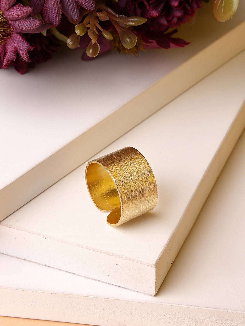 NVR Women Gold-Polished Solid Adjustable Finger Ring | Grocsy