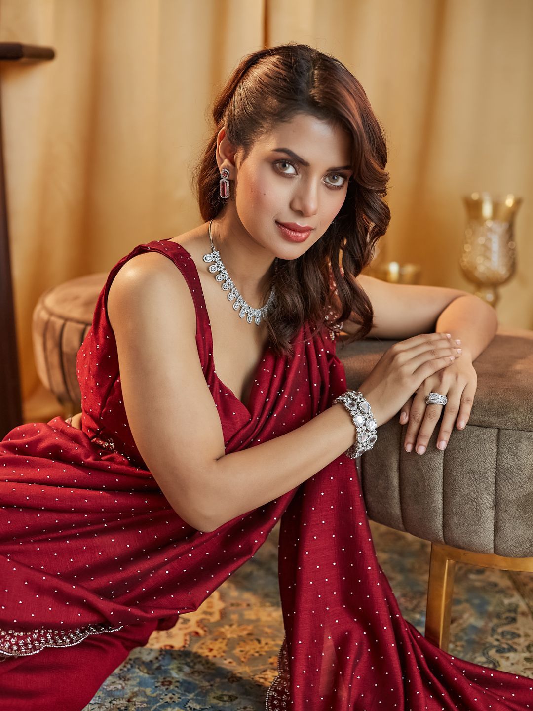 kasee Embellished Beads and Stones Silk Blend Saree | Grocsy