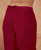 Sangria Maroon Floral Embroidered Straight Kurta With Trousers & Dupatta | Grocsy