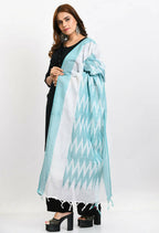 Mominos Fashion Moeza Women's Handloom Cotton Ikkat Sea Green Dupatta | Grocsy