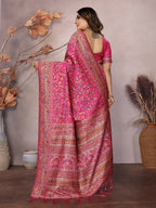 Joban Fashion Rani Pink Meena Weaves Pashmina Sarees | Grocsy