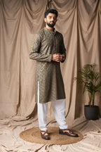 Mehandi Green Rayon Thread Embroidery Work Kurta Set - Mahotsav | Grocsy