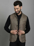Even Apparels Nehru Jacket With Welt Pockets - Beige | Grocsy