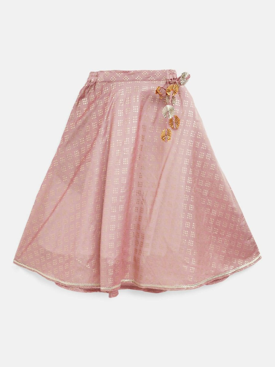 Ahalyaa Rusty Rose Chanderi Gold Foil Print Lehenga Choli With Dupatta For Girls | Grocsy