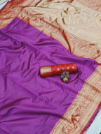 DEIANA'S Beautiful Designer Golden zari Soft Lichi Silk Saree - Purple | Grocsy