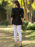 Juniper Women's Black Cotton Solid With Embroidered Straight Tunic | Grocsy