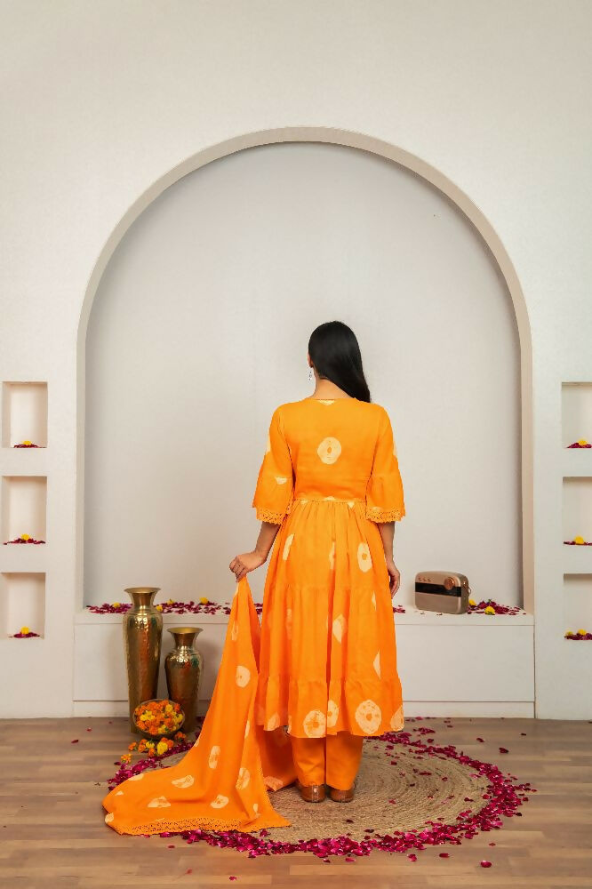 Joban Fashion Orange Tie & Dye Cotton Suit Set | Grocsy