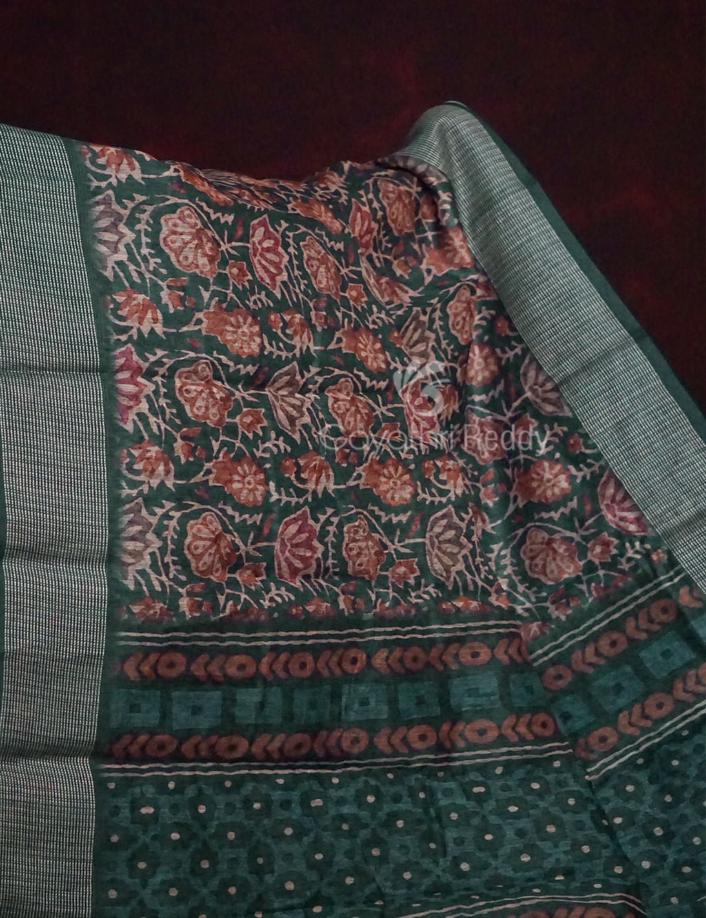 Light Green Lotus Print Semi Chanderi Saree By Gayathri Reddy Designer Studio | Grocsy